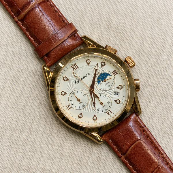 CHENXI Men's Chronograph Quartz Watch – Sun and Moon Phase