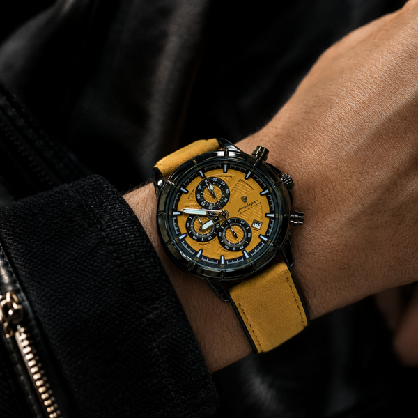 POEDAGAR Men's Military Chronograph Quartz Leather Watch