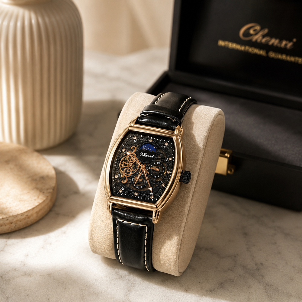 CHENXI Automatic Luxury Tonneau Skeleton Watch for Men