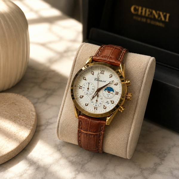 CHENXI Men's Chronograph Quartz Watch – Sun and Moon Phase