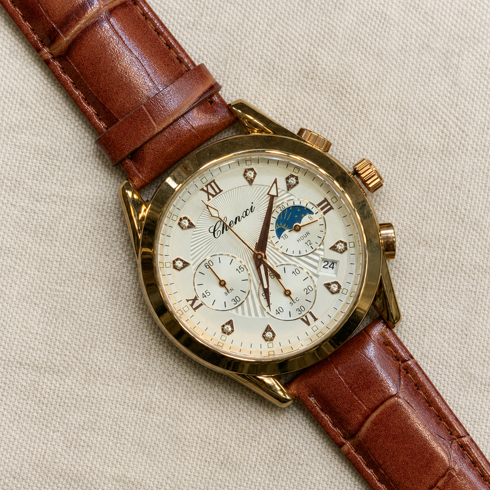 CHENXI Men's Chronograph Quartz Watch – Sun and Moon Phase