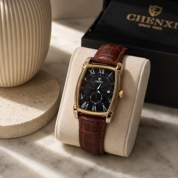 CHENXI Men's Rectangle Small Seconds Leather Quartz Watch