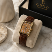 CHENXI Men's Rectangle Small Seconds Leather Quartz Watch
