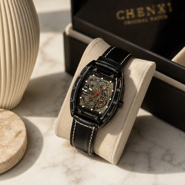 CHENXI Men's Automatic Tonneau Skeleton Mechanical Watch