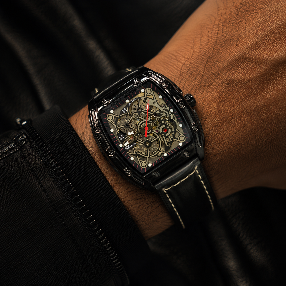 CHENXI Men's Automatic Tonneau Skeleton Mechanical Watch