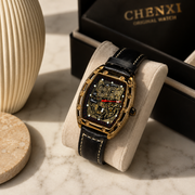CHENXI Men's Automatic Tonneau Skeleton Mechanical Watch