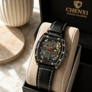 CHENXI Men's Automatic Tonneau Skeleton Mechanical Watch