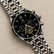 POEDAGAR Male Mechanical-Style Open Heart Wristwatch with Multi-Subdial Display