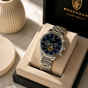 POEDAGAR Male Mechanical-Style Open Heart Wristwatch with Multi-Subdial Display