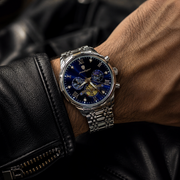 POEDAGAR Male Mechanical-Style Open Heart Wristwatch with Multi-Subdial Display