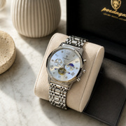 POEDAGAR Male Mechanical-Style Open Heart Wristwatch with Multi-Subdial Display