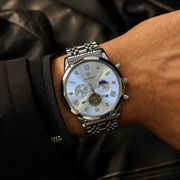 POEDAGAR Male Mechanical-Style Open Heart Wristwatch with Multi-Subdial Display