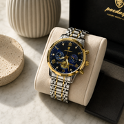 POEDAGAR Male Mechanical-Style Open Heart Wristwatch with Multi-Subdial Display