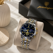 POEDAGAR Male Mechanical-Style Open Heart Wristwatch with Multi-Subdial Display