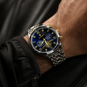 POEDAGAR Male Mechanical-Style Open Heart Wristwatch with Multi-Subdial Display