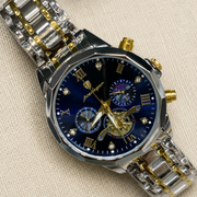 POEDAGAR Male Mechanical-Style Open Heart Wristwatch with Multi-Subdial Display