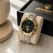 POEDAGAR Male Mechanical-Style Open Heart Wristwatch with Multi-Subdial Display