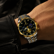 POEDAGAR Male Mechanical-Style Open Heart Wristwatch with Multi-Subdial Display