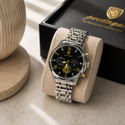 POEDAGAR Male Mechanical-Style Open Heart Wristwatch with Multi-Subdial Display