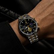 POEDAGAR Male Mechanical-Style Open Heart Wristwatch with Multi-Subdial Display