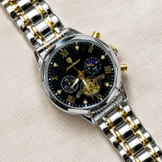 POEDAGAR Male Mechanical-Style Open Heart Wristwatch with Multi-Subdial Display