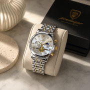 POEDAGAR Male Mechanical-Style Open Heart Wristwatch with Multi-Subdial Display