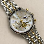 POEDAGAR Male Mechanical-Style Open Heart Wristwatch with Multi-Subdial Display