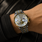 POEDAGAR Male Mechanical-Style Open Heart Wristwatch with Multi-Subdial Display