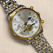 POEDAGAR Male Mechanical-Style Open Heart Wristwatch with Multi-Subdial Display