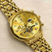 POEDAGAR Male Mechanical-Style Open Heart Wristwatch with Multi-Subdial Display
