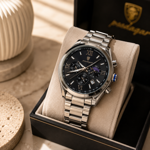POEDAGAR Luxury Male Quartz Wristwatch with Multi-Subdial & Date Display