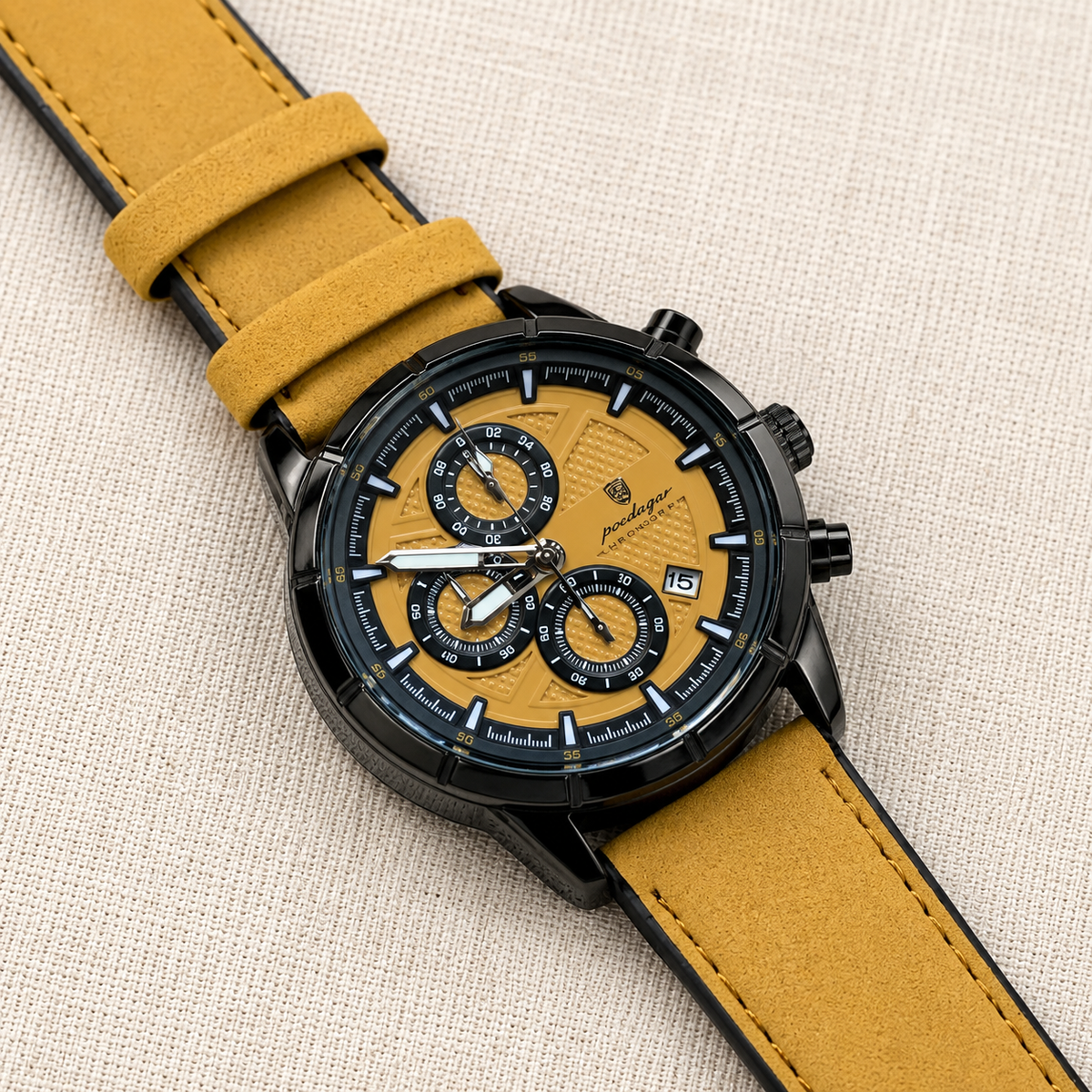POEDAGAR Men's Military Chronograph Quartz Leather Watch