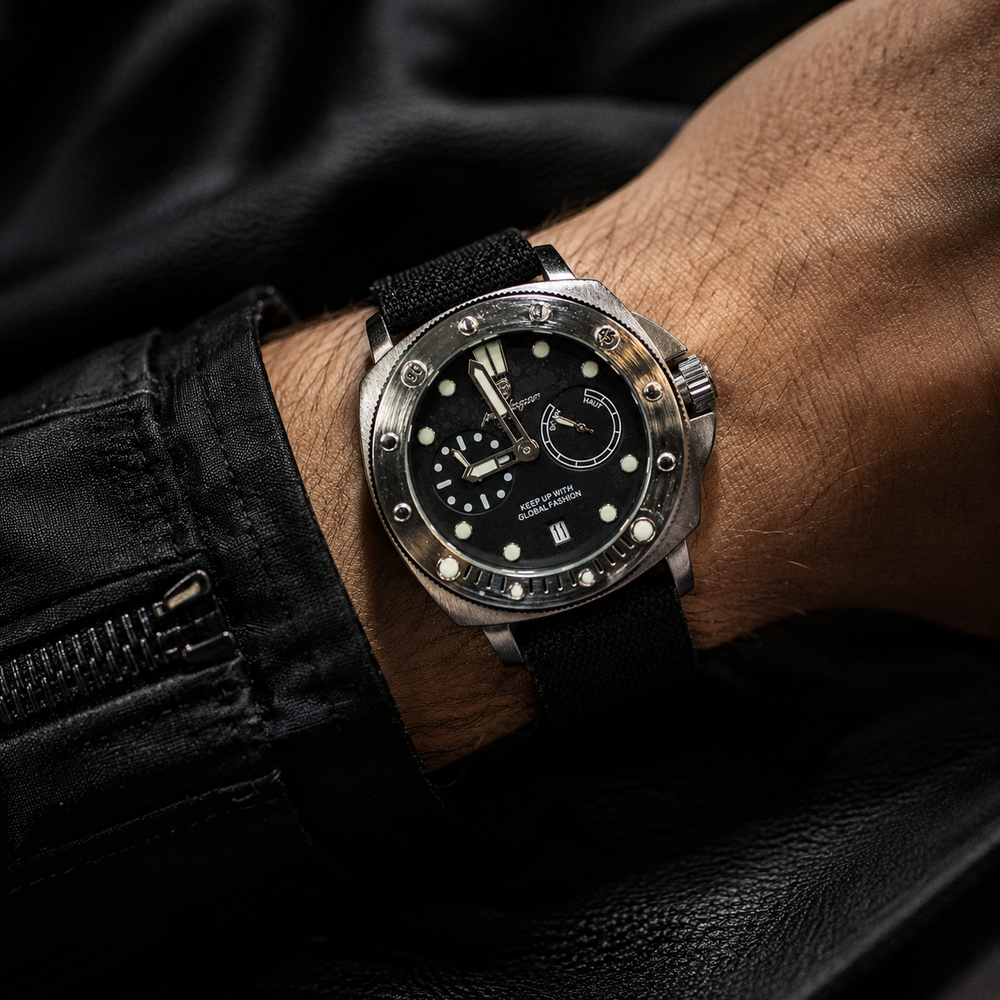 POEDAGAR Male Cushion Dial Quartz Chronograph Watch