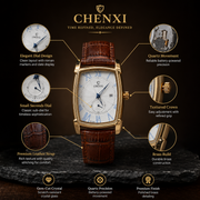 CHENXI Men's Rectangle Small Seconds Leather Quartz Watch
