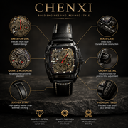 CHENXI Men's Automatic Tonneau Skeleton Mechanical Watch