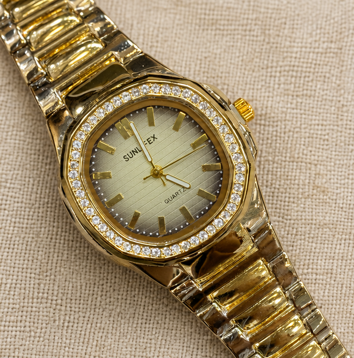 Suniflex Vintage Cushion Case Crystal Bezel Quartz Ladies Watch