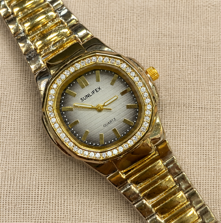 Suniflex Vintage Cushion Case Crystal Bezel Quartz Ladies Watch