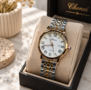 Chenxi Luxury Vintage Gold Bezel Date Display Two-Tone Jubilee Watch