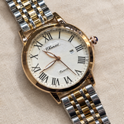 Chenxi Luxury Vintage Gold Bezel Date Display Two-Tone Jubilee Watch