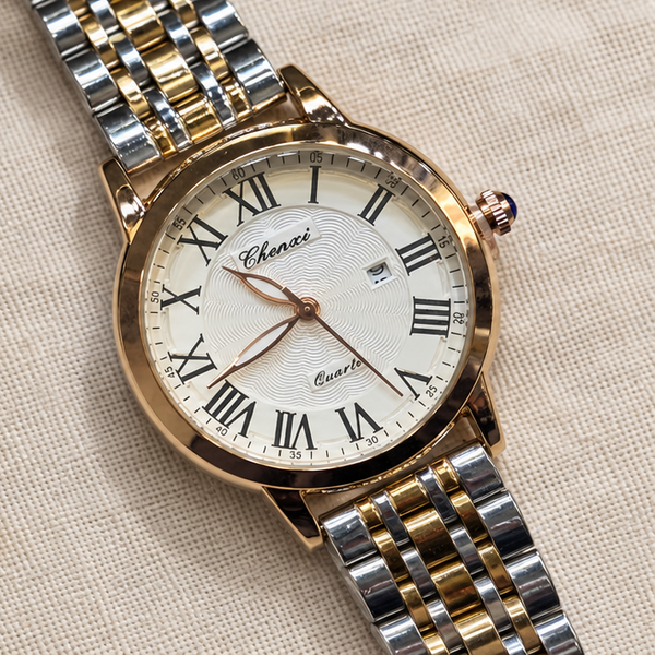 Chenxi Luxury Vintage Gold Bezel Date Display Two-Tone Jubilee Watch