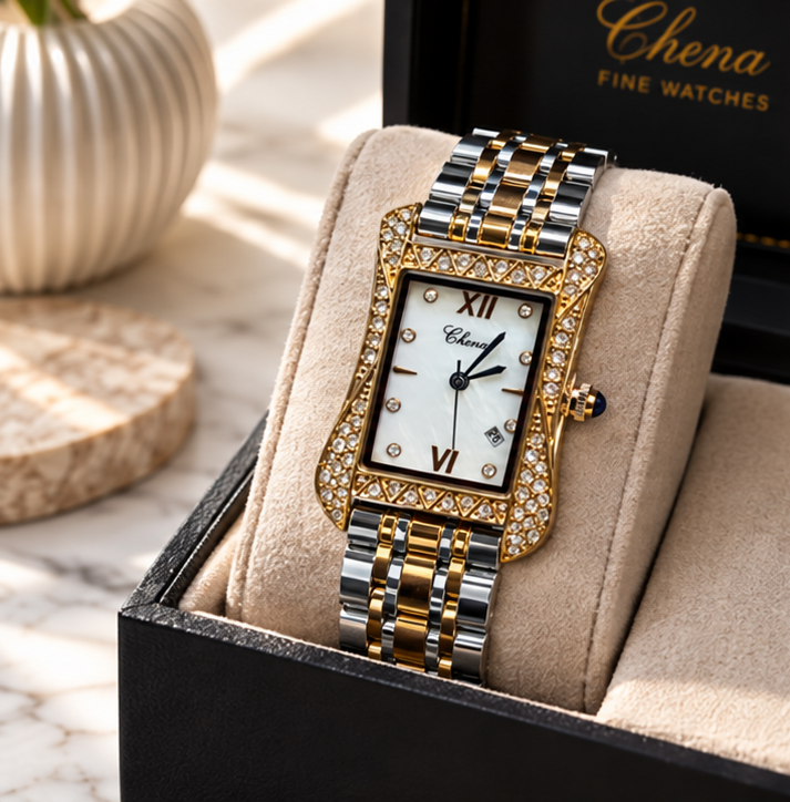 Chenxi Luxury Pave Crystal Case Roman Numeral Date Ladies Watch