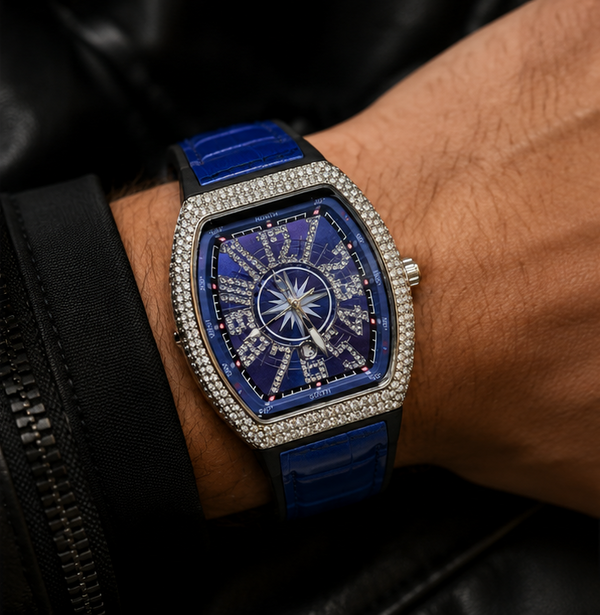 FM Iced-Out Curved Tonneau Men's Quartz Watch