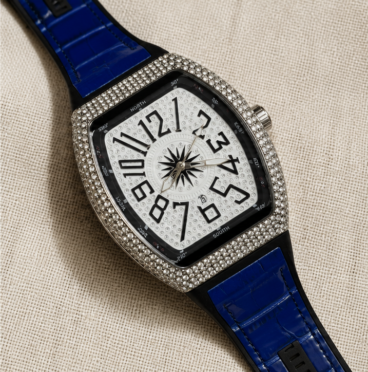 FM Iced-Out Curved Tonneau Men's Quartz Watch