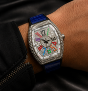 FM Iced-Out Curved Tonneau Men's Quartz Watch