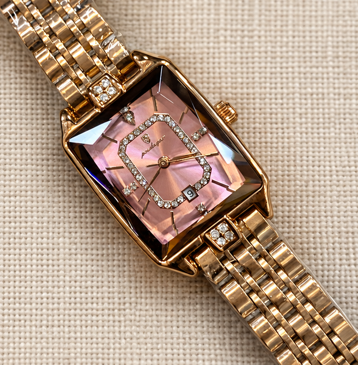 Poedagar Luxury Rectangular Case Diamond Accented Jubilee Bracelet Ladies Watch