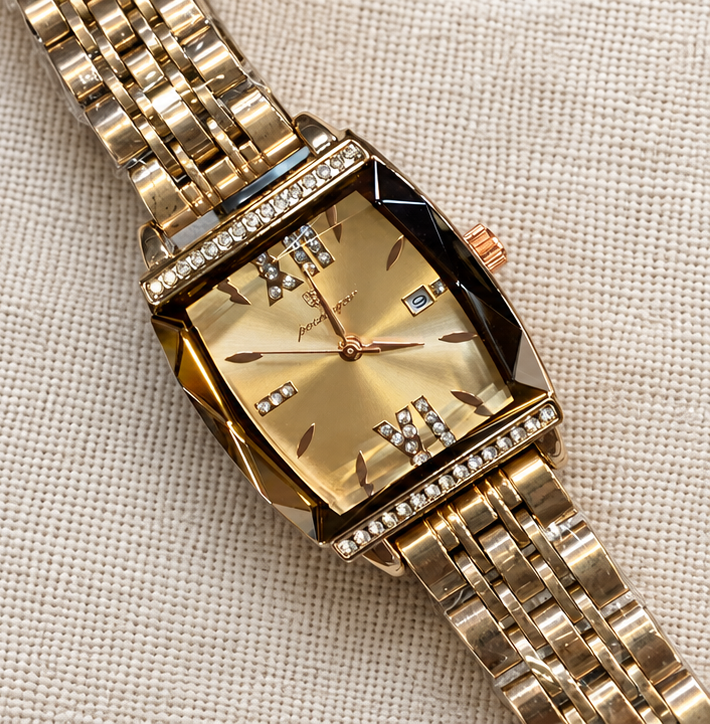 Poedagar Diamond Accent Rectangular Case Jubilee Bracelet Ladies Watch