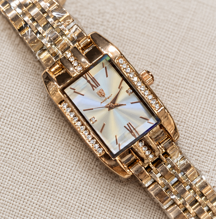 Poedagar Vintage Rectangular Quartz Silver Sunburst Dial Watch