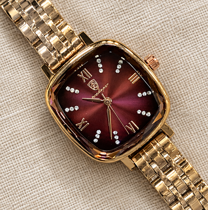 Poedagar Luxury Square Cushion Diamond Marker Jubilee Bracelet Ladies Watch