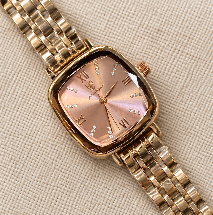 Poedagar Luxury Square Cushion Diamond Marker Jubilee Bracelet Ladies Watch