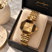 Poedagar Luxury Geometric Octagon Case Diamond Accent Bracelet Watch